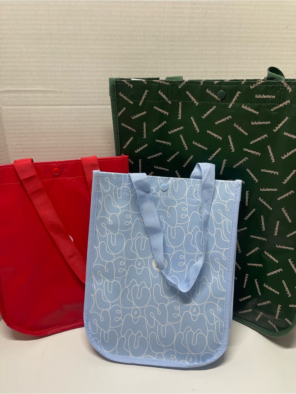 Set of three Lululemon Patterned Tote Bags